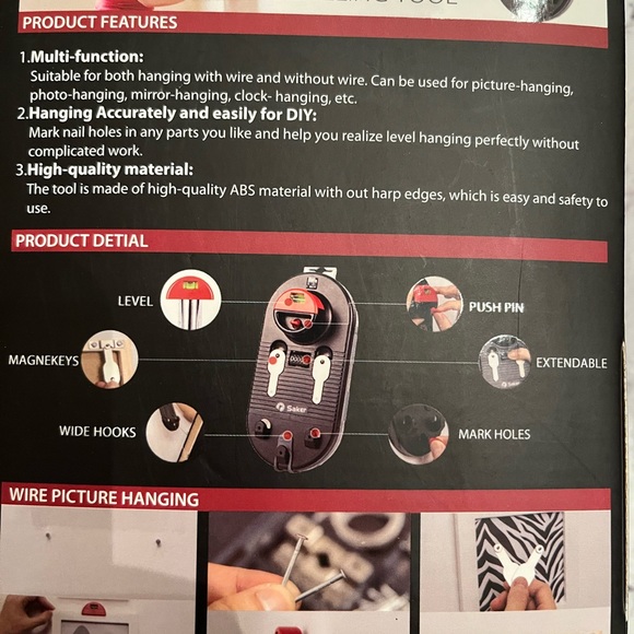 New in packaging Saker picture hanging and leveling tool - Picture 3 of 6